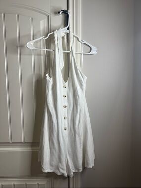 White Halter Button-Front Romper